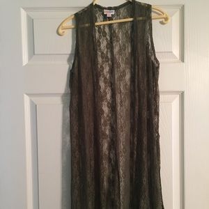 Lularoe Lace Joy Olive Green XS S M duster vest